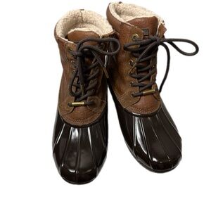 Michael Kors Tan and Brown Lace-Up Duck winter/rain Boots size 8